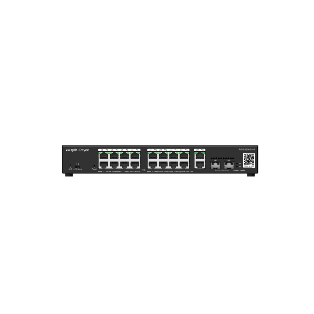 SWITCH RUIJIE RG-ES220GS-P 20 PUERTOS GIGABIT POE 16 POE2 2RJ45