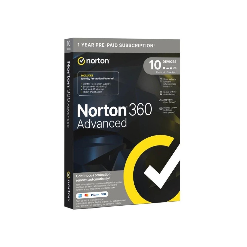 Norton 360 advance 200gb es 1us 10 dispositivos 1a