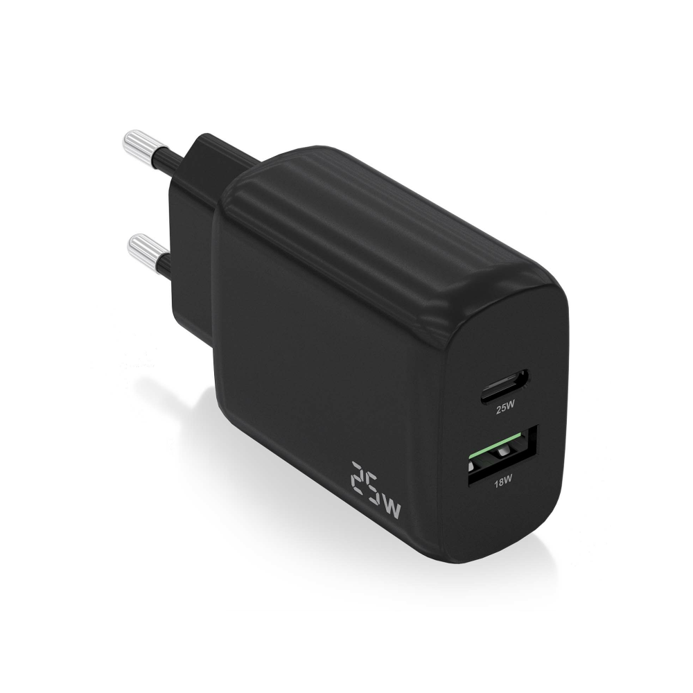 CARGADOR AISENS 25W 1XUSB-C PD3.0 1XUSB-A QC3.0 NEGRO