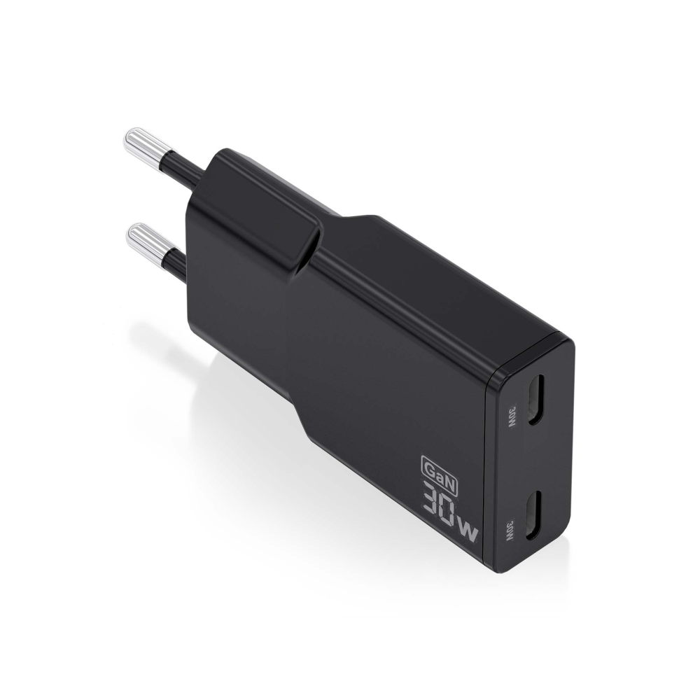CARGADOR AISENS GAN ULTRA DELGADO 30W 2XUSB-C PD3.0 QC4.0 NEGRO