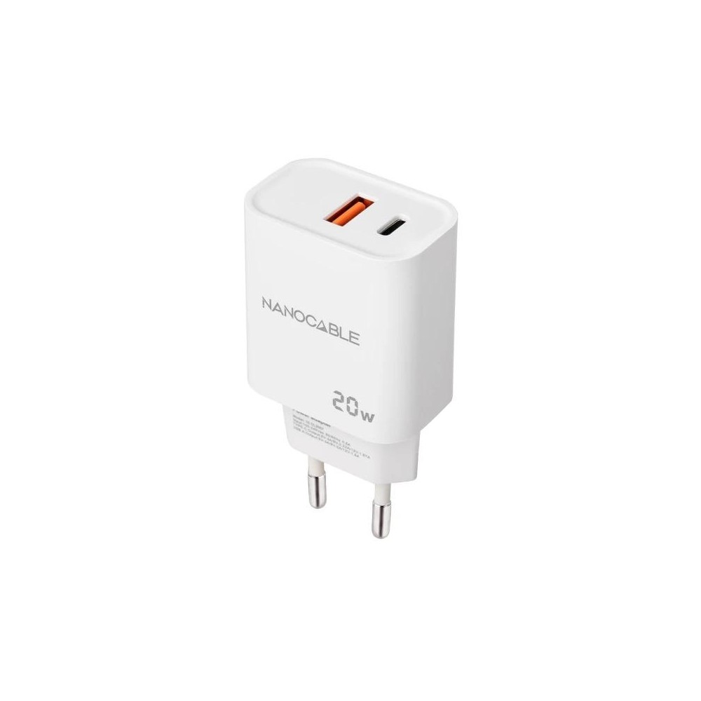 Nanocable cargador usb-c/pd+usb-a/qc 20w blanco