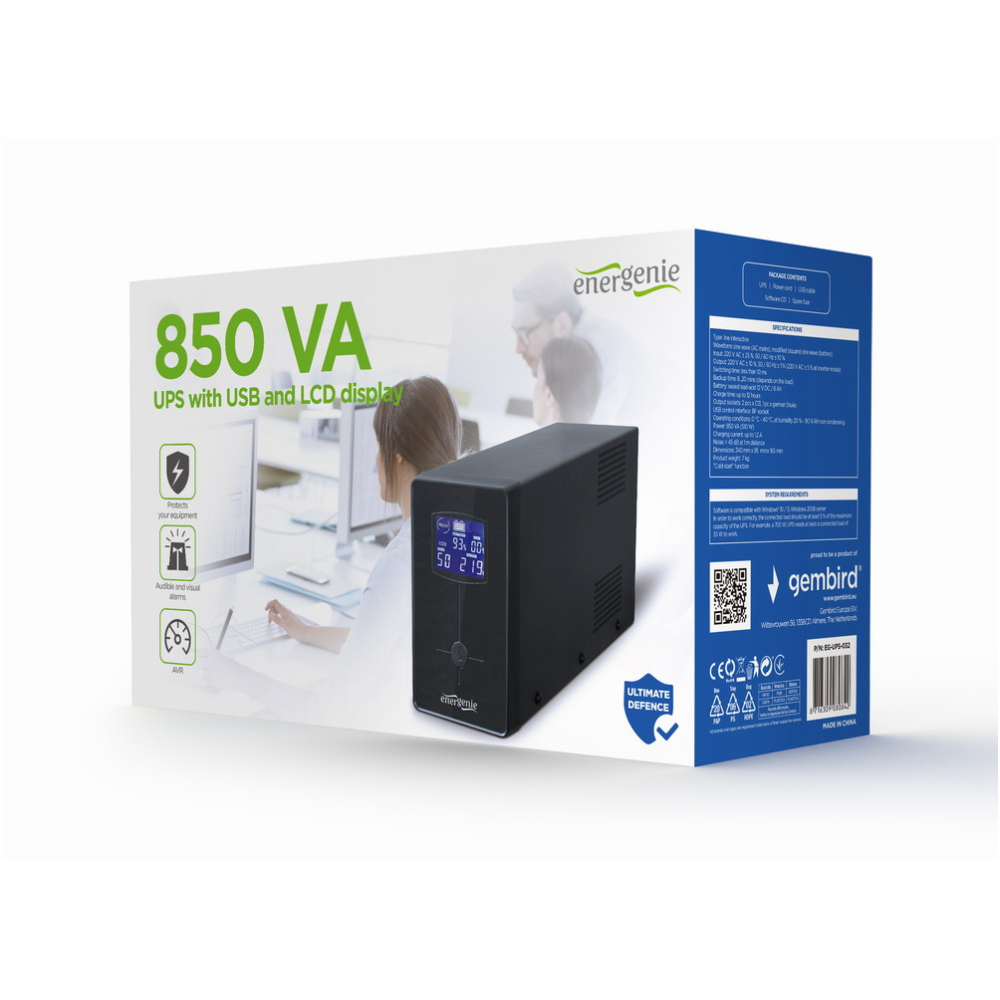 SAI GEMBIRD CON USB Y DISPLAY LCD 850 VA NEGRO