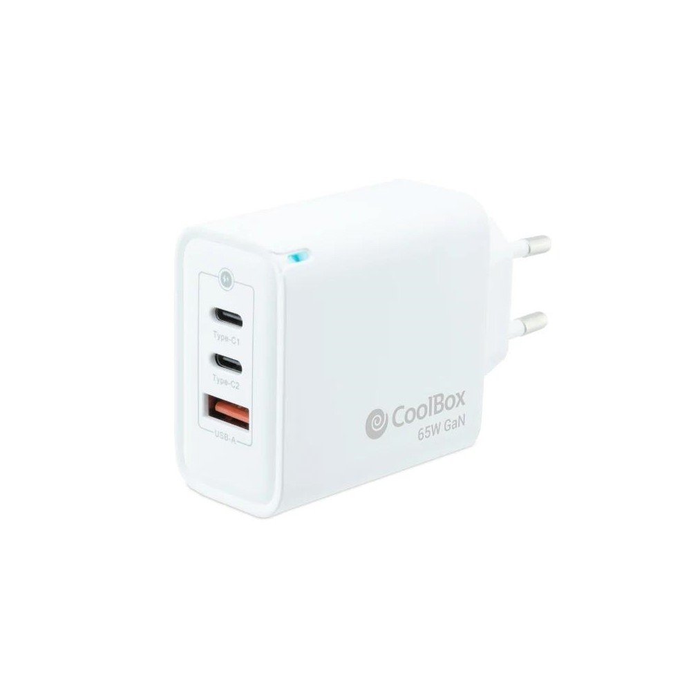 Coolbox cargador pared gan 65w usb-c/usb-c/usb-a