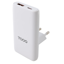 CARGADOR TOOQ PARED GAN USB-C/PD+USB-A/QC 65W, BLANCO