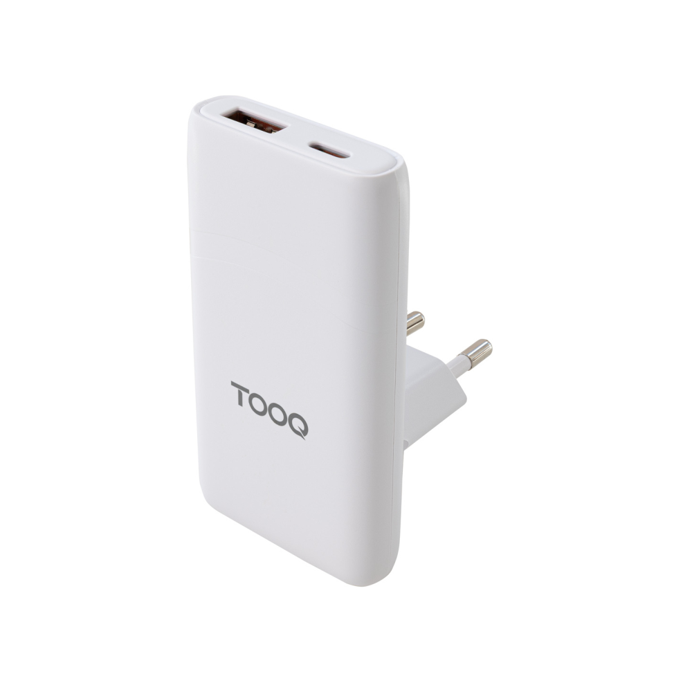 CARGADOR TOOQ PARED GAN USB-C/PD+USB-A/QC 65W, BLANCO