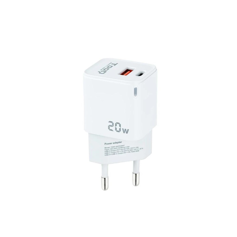 Tooq cargador pared usb-c/pd+usb-a/qc 20w