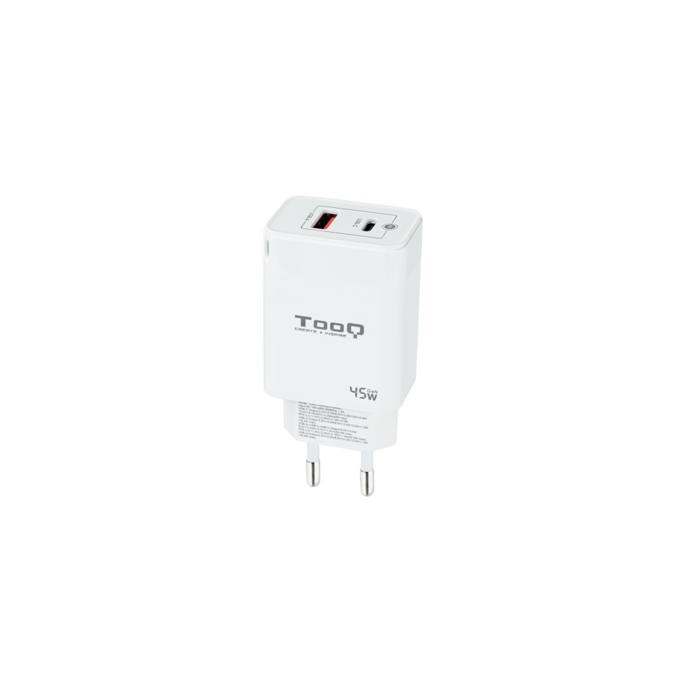 CARGADOR DE PARED TOOQ GAN USB C PD USB-A QC 45W
