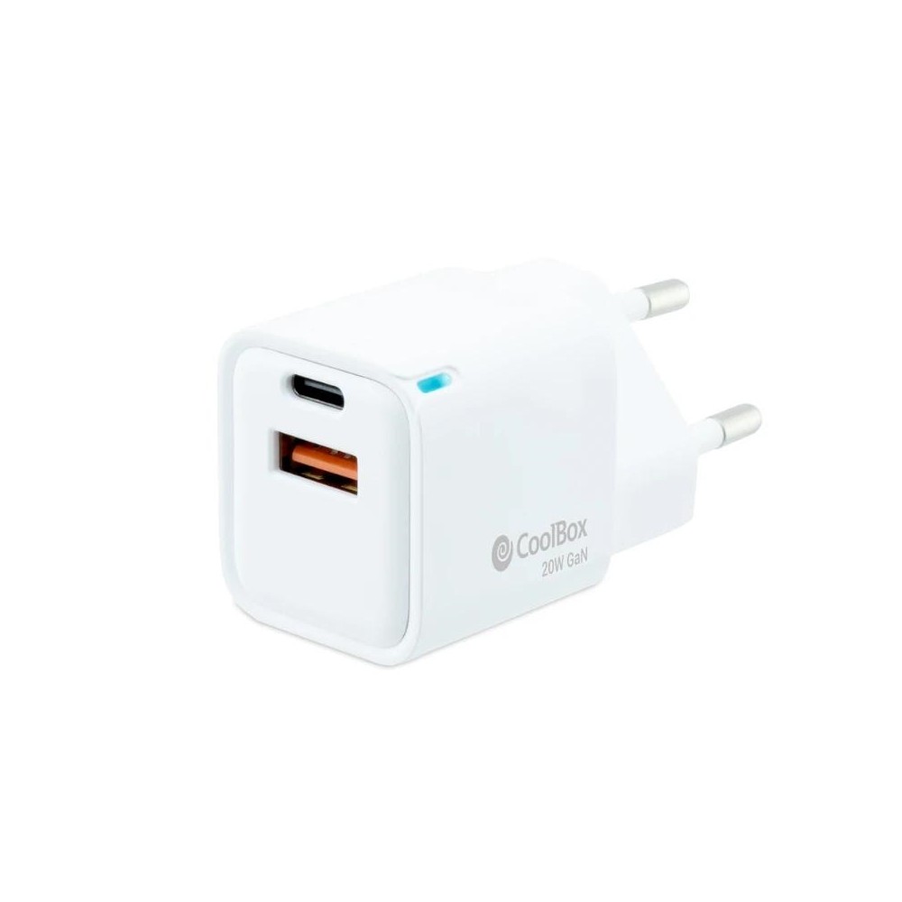 Coolbox cargador gan 20w usb-c/usb-a pared