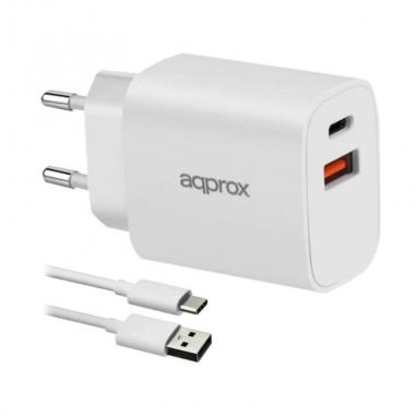 Approx cargador 20w qc 1 x usb a+ 1 x usb c+cable