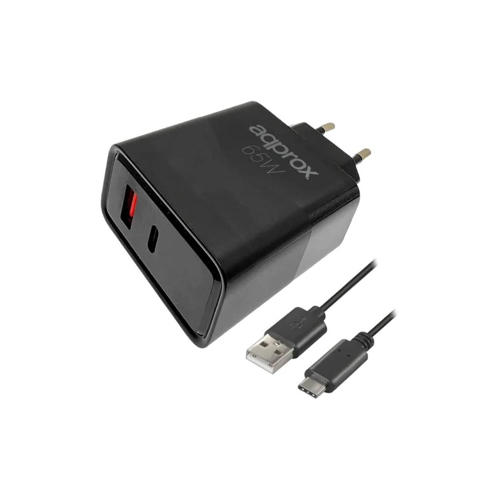 Approx cargador 65w qc 1 x usb a+ 1 x usb c+cable