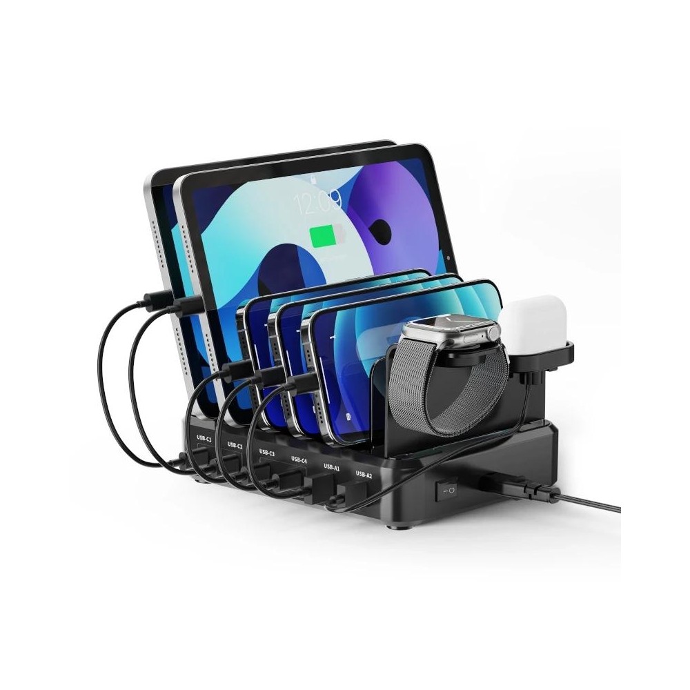 Ewent estación de carga 6 usb 130w reloj-auric