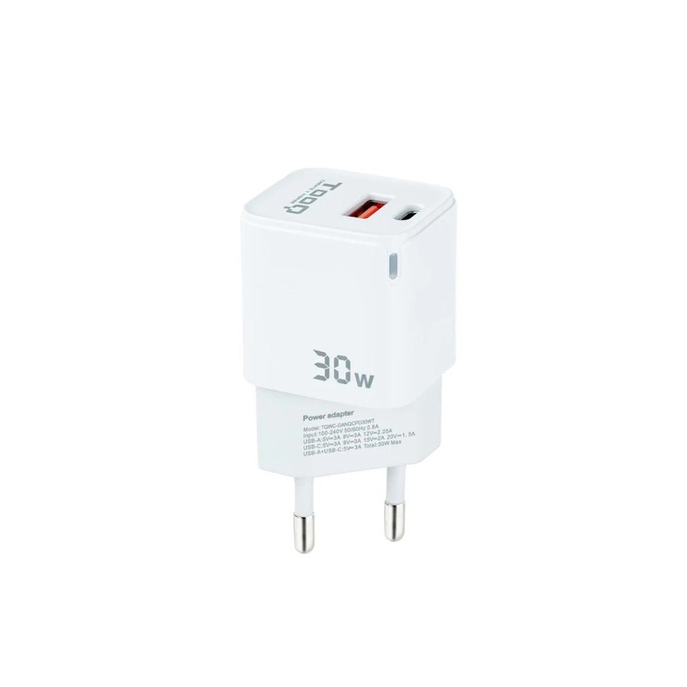 Tooq cargador pared gan usb-c/usb-a 30w