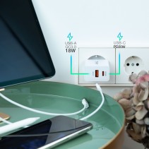 Tooq cargador de pared doble usb-c pd+ usb a