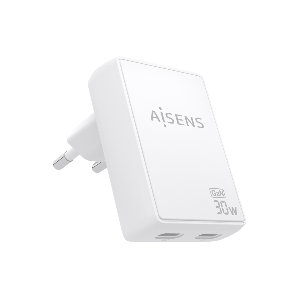 CARGADOR AISENS GAN PARED ULTRA DELGADO 30W 2XUSB-C PD3.0 QC4.0 BLANCO