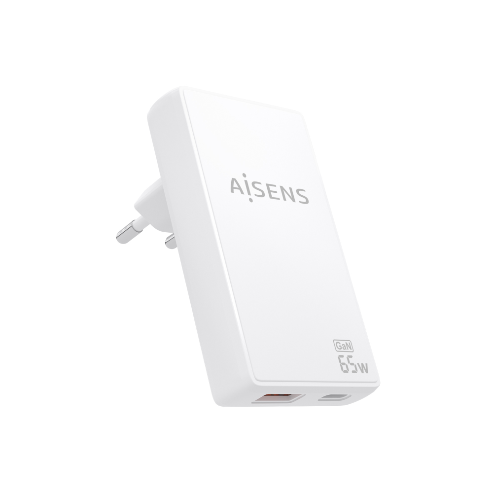 CARGADOR AISENS GAN PARED ULTRA DELGADO 65W USB-C PD3.0 QC4.0 USB-A QC3.0