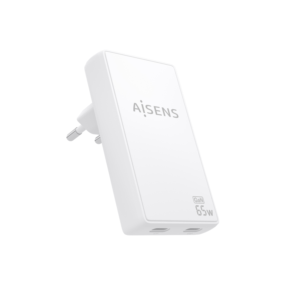 CARGADOR AISENS GAN PARED ULTRA DELGADO 65W 2XUSB-C PD3.0 QC4.0 BLANCO