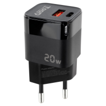 CARGADOR DE PARED TOOQ USB-C/PD + USB-A/QC 20W NEGRO