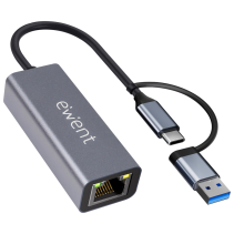 Ewent EW9819 hub de interfaz USB 3.2 Gen 1 (3.1 Gen 1) Type-A + Type-C 1000 Mbit/s Gris