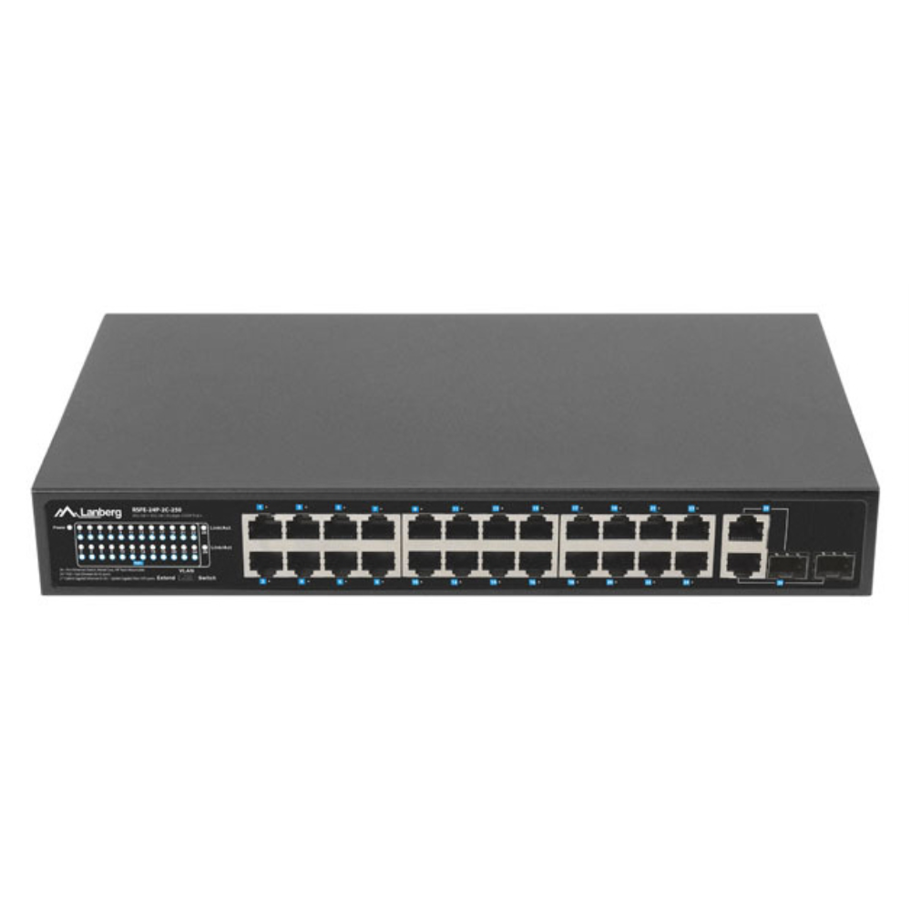 Lanberg RSFE-24P-2C-250 switch No administrado Gigabit Ethernet (10/100/1000) Energía sobre Ethernet (PoE) 1U Negro