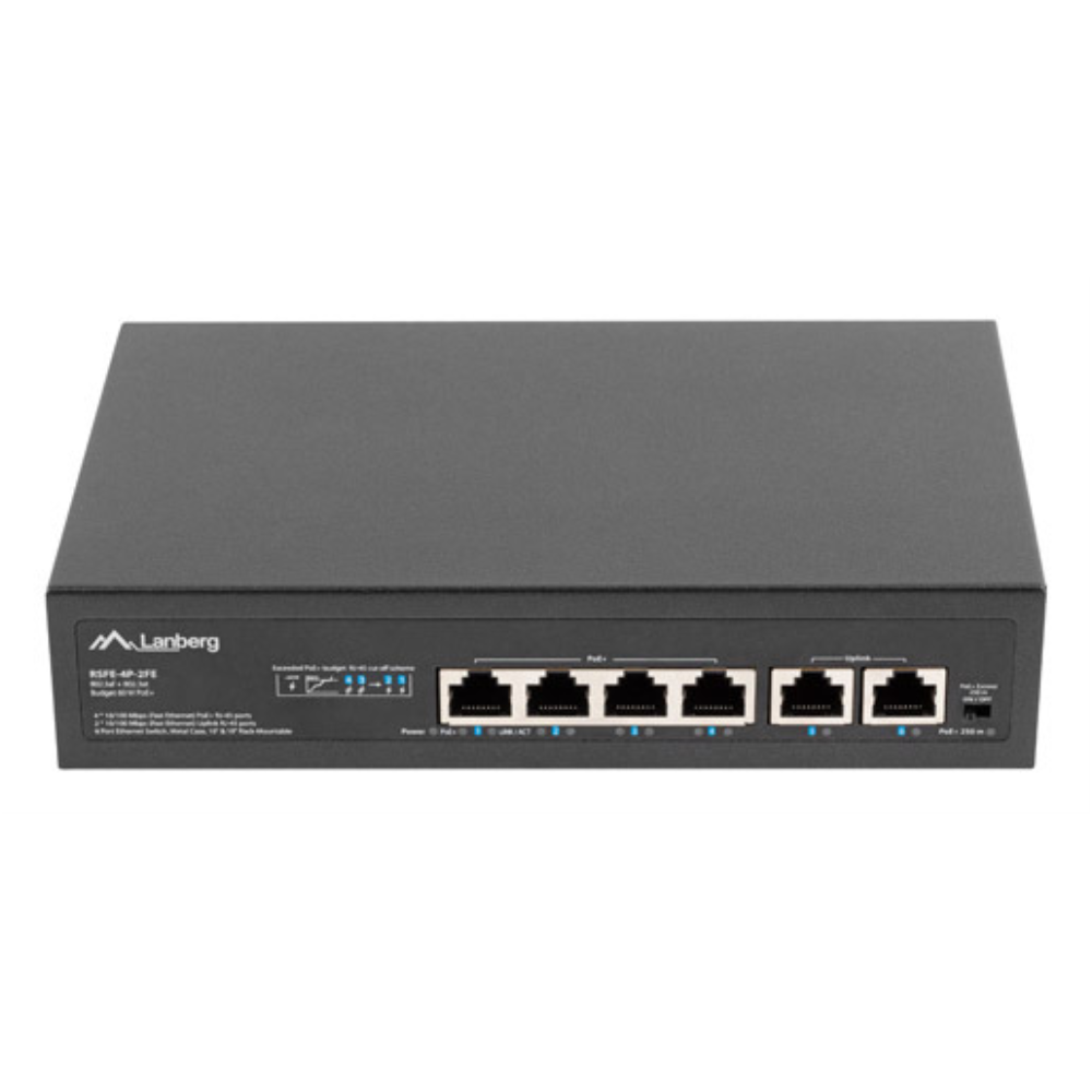 SWITCH LANBERG 6 PTOS 100MB 4xPOE+/2x FAST ETHER 60W RACK 10"/19"