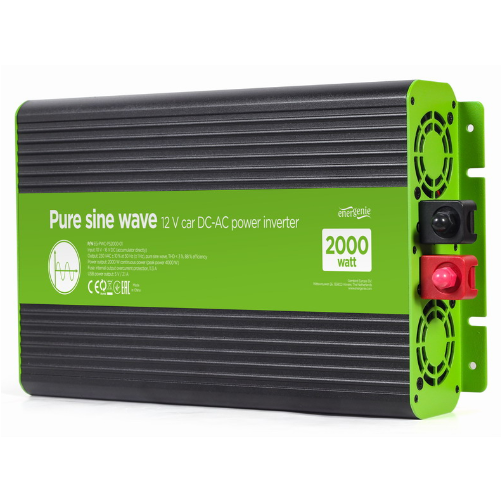 INVERSOR CORRIENTE DC-AC GEMBIRD COCHE DE ONDA SINUSOIDAL PURA DE 12 V 2000 W