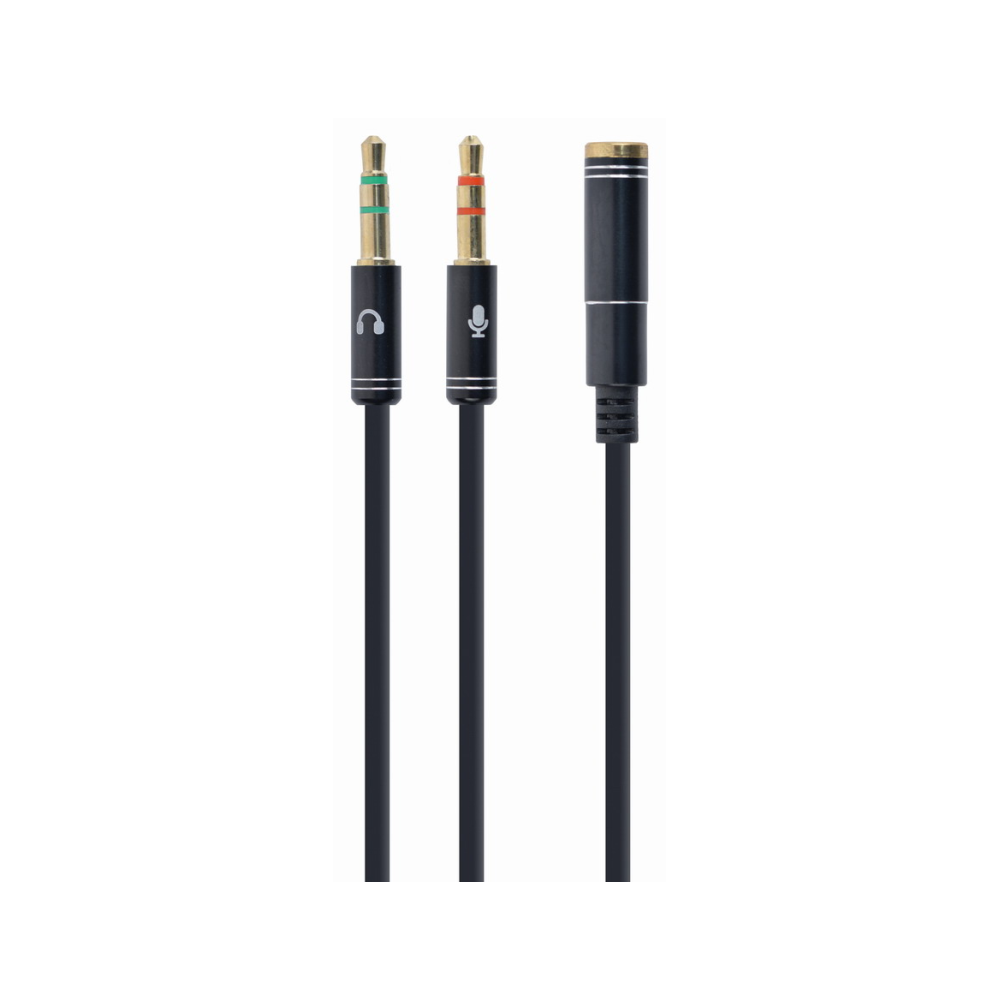 CABLE ADAPTADOR GEMBIRD-HEMBRA 4PINES 3,5MM A 2 STEREO 3,5MM NEGRO, C.METALIC