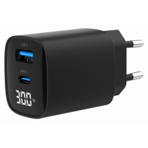 CARGADOR RAPIDO USB GEMBIRD DE 2 PUERTOS Y 30 W, LCD, NEGRO
