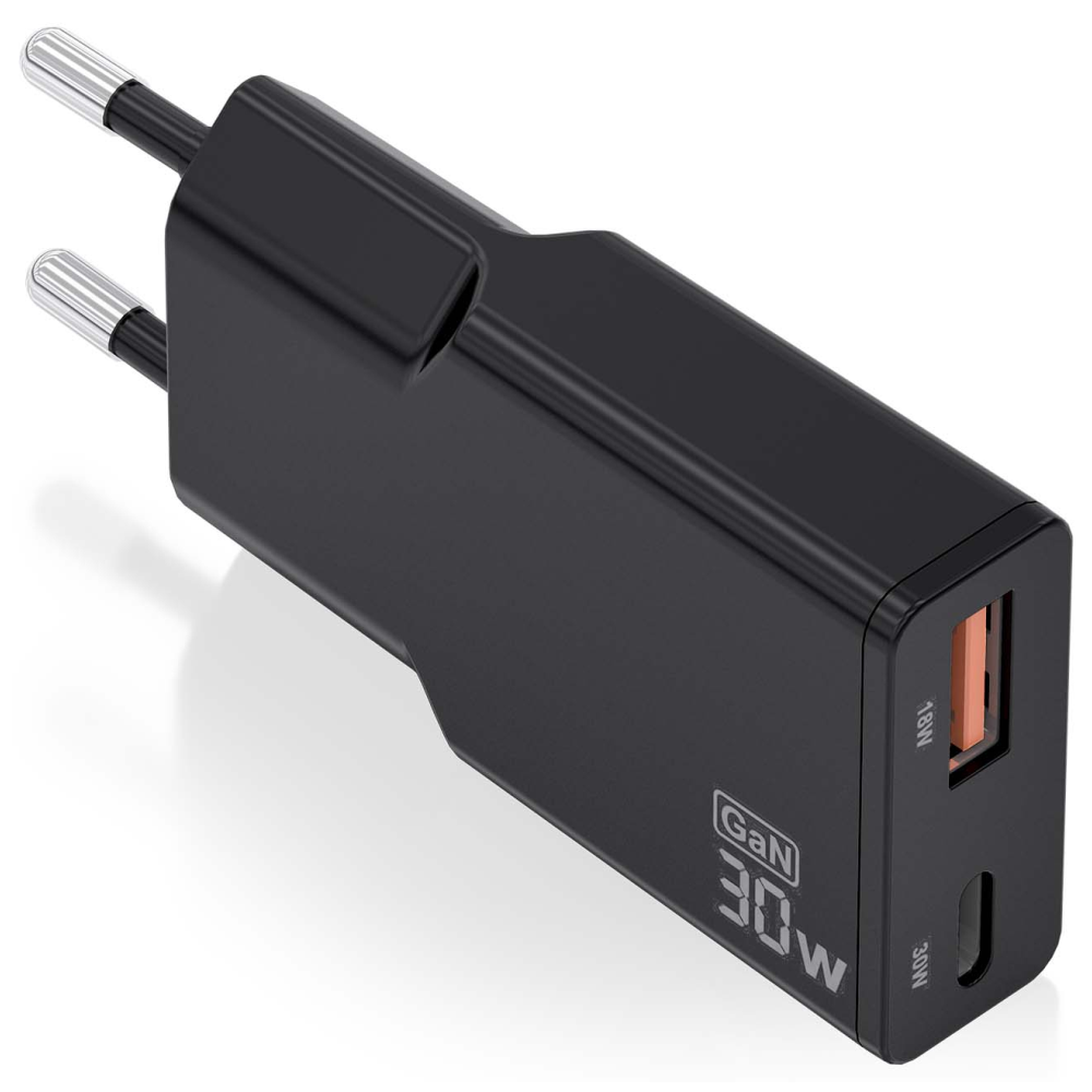 CARGADOR AISENS GAN ULTRA DELGADO 30W USB-C PD3.0 QC4.0 USB-A QC3.0