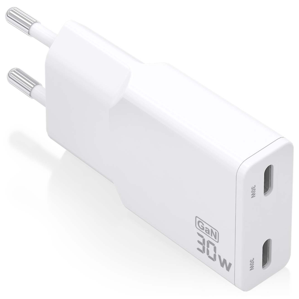 CARGADOR AISENS GAN ULTRA DELGADO 30W 2XUSB-C PD3.0 QC4.0 BLANCO