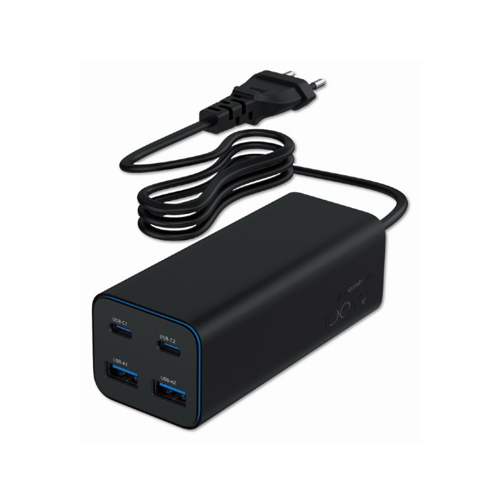 CARGADOR RAPIDO GEMBIRD USB POWERDELIVERY GAN DE 4 PUERTOS 100 W NEGRO