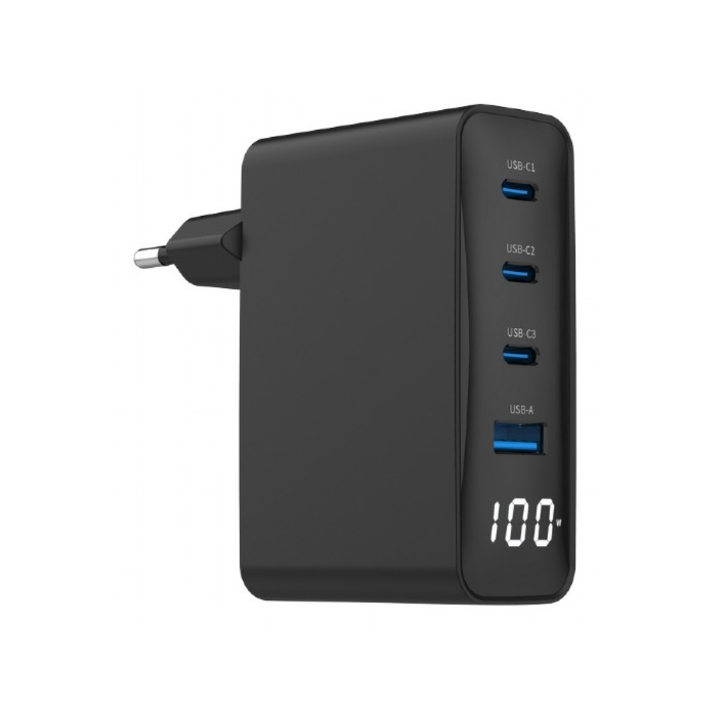 CARGADOR RAPIDO GEMBIRD USB GAN DE 4 PUERTOS 100 W LCD NEGRO