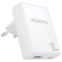 CARGADOR AISENS GAN PARED 30W USB-C PD3.0 QC4.0 USB-A QC3.0 BLANCO