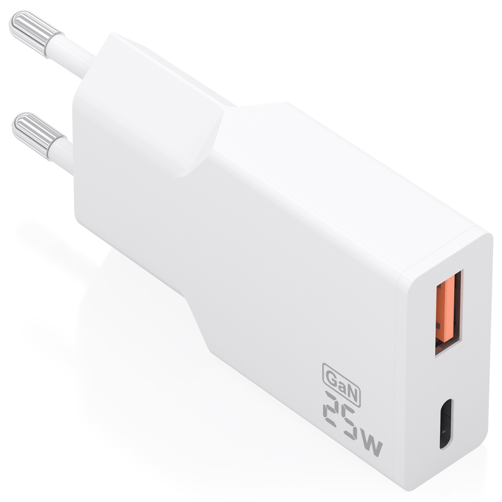 CARGADOR AISENS ULTRA DELGADO GaN 25W 1xUSB-C PD3.0 QC4.0 1xUSB-A QC3.0 BLANCO