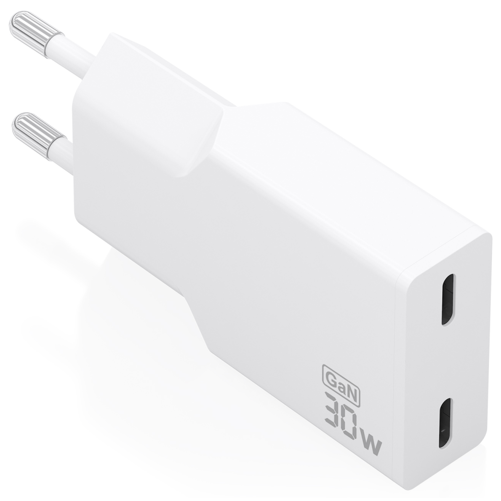 CARGADOR AISENS ULTRA DELGADO GaN 30W 2xUSB-C PD3.0 BLANCO