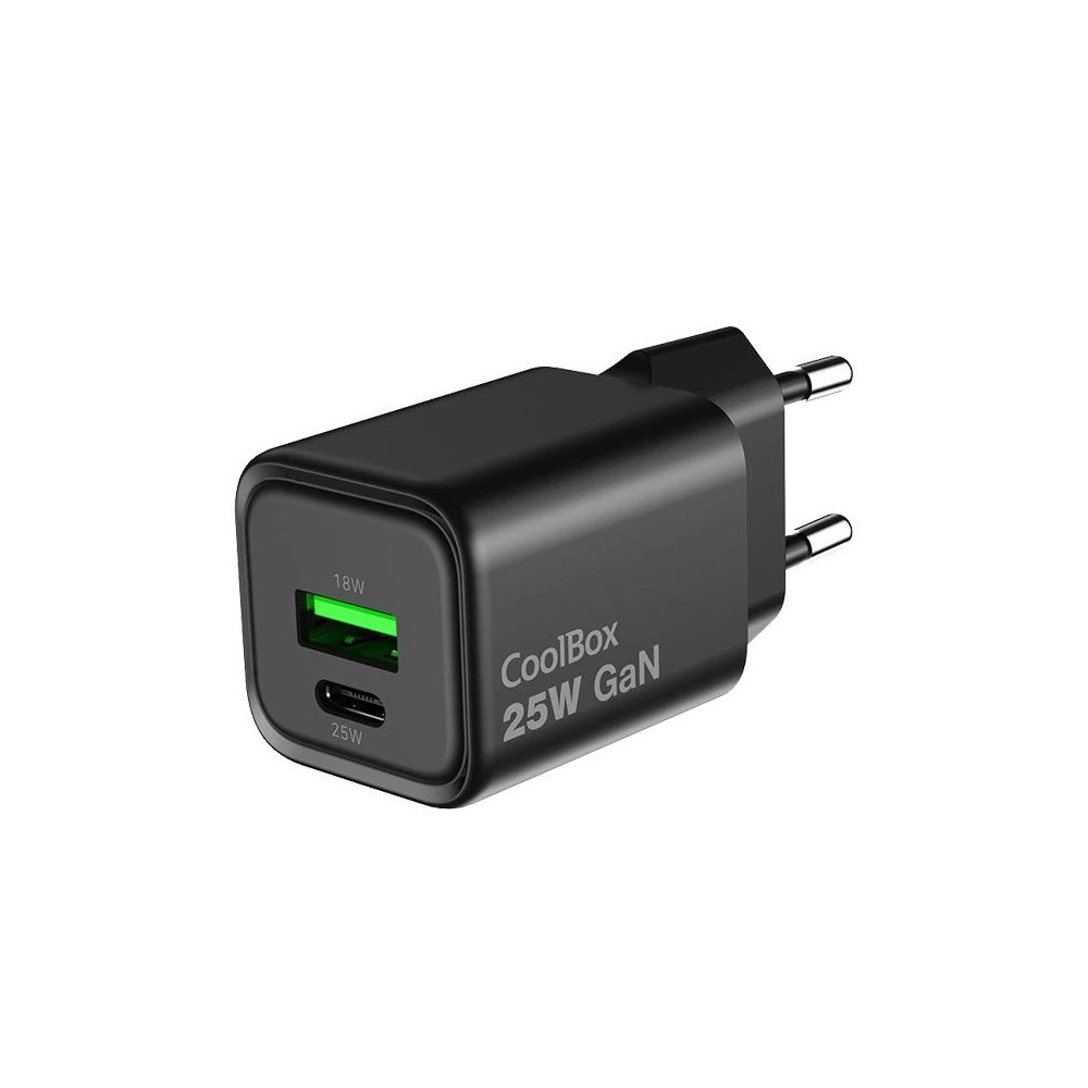 Coolbox cargador gan 25w usb-a/usb-c pared negro