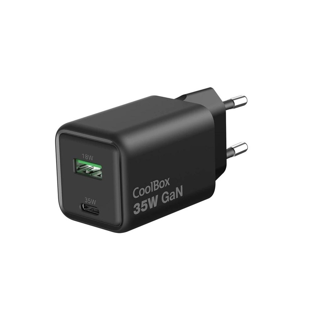 Coolbox cargador gan 35w usb-a/usb-c pared negro