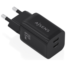 CARGADOR AISENS GaN 65W 2xUSB-C PD3.0 QC4.0 NEGRO