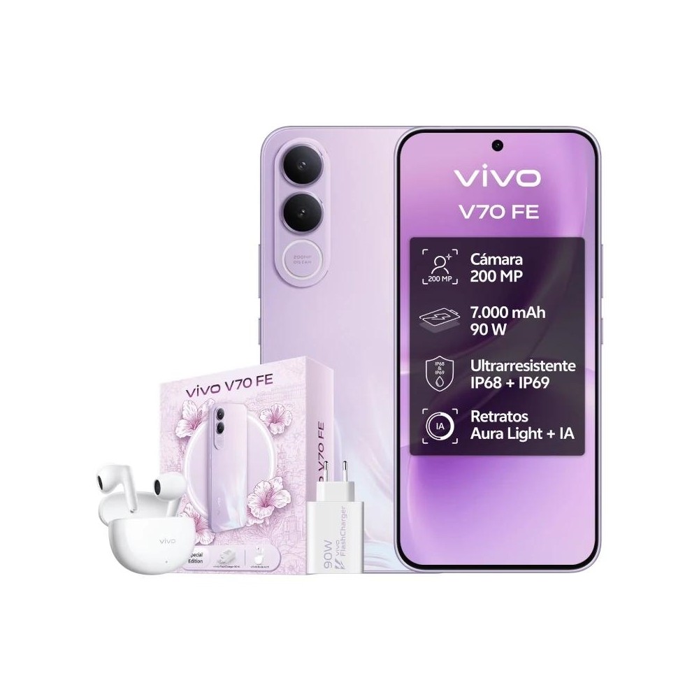 Vivo v70 fe 8gb 256gb bundle ch90w+ buds3 purple