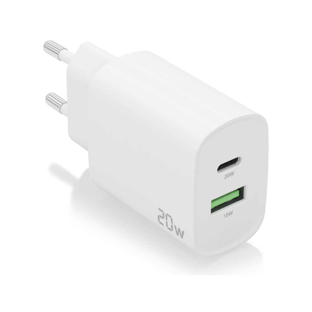 CARGADOR AISENS 20W 1XUSB-C PD3.0 1XUSB-A QC3.0 BLANCO