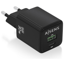 CARGADOR AISENS GAN 30W 1XUSB-C PD3.0 QC4.0 1XUSB-A QC3.0 NEGRO