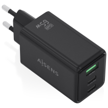 CARGADOR AISENS GAN 65W 2XUSB-C PD3.0 QC4.0 1XUSB-A QC3.0 NEGRO