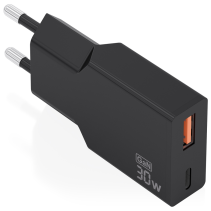 CARGADOR AISENS ULTRA DELGADO GaN 30W 1xUSB-C PD3.0 QC4.0 1xUSB-A QC3.0 NEGRO
