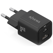 CARGADOR AISENS GAN 30W 1XUSB-C PD3.0 QC4.0 1XUSB-A QC3.0 NEGRO