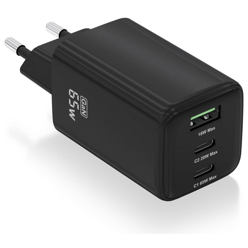 CARGADOR AISENS GAN 65W 2XUSB-C PD3.0 QC4.0 1XUSB-A QC3.0 NEGRO