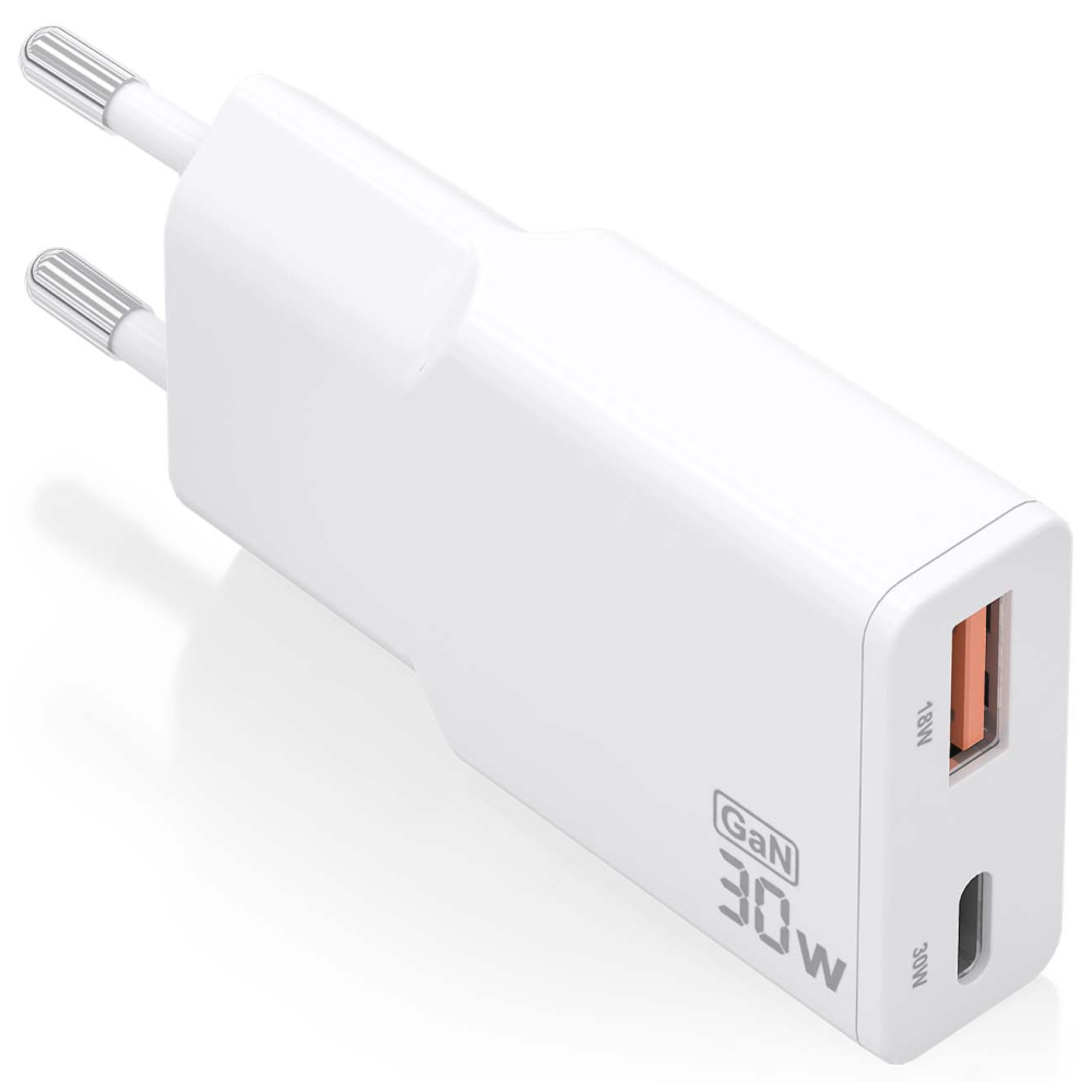 CARGADOR AISENS GAN ULTRA DELGADO 30W USB-C PD3.0 QC4.0 USB-A QC3.0