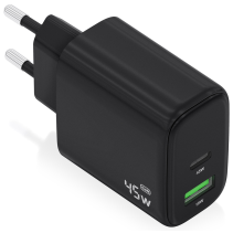 CARGADOR AISENS GAN 45W 1XUSB-C PD3.0 QC4.0 1XUSB-A QC3.0 NEGRO