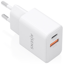 CARGADOR AISENS GaN 20W 1xUSB-C PD3.0 1xUSB-A QC3.0 BLANCO