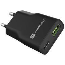 CARGADOR NATEC RIBERA SLIM 20W 1XUSB-A + 1xUSB-C PD3.0 QC3.0 PROTECCION OVP,OCP,SCP Y OTP NEGRO