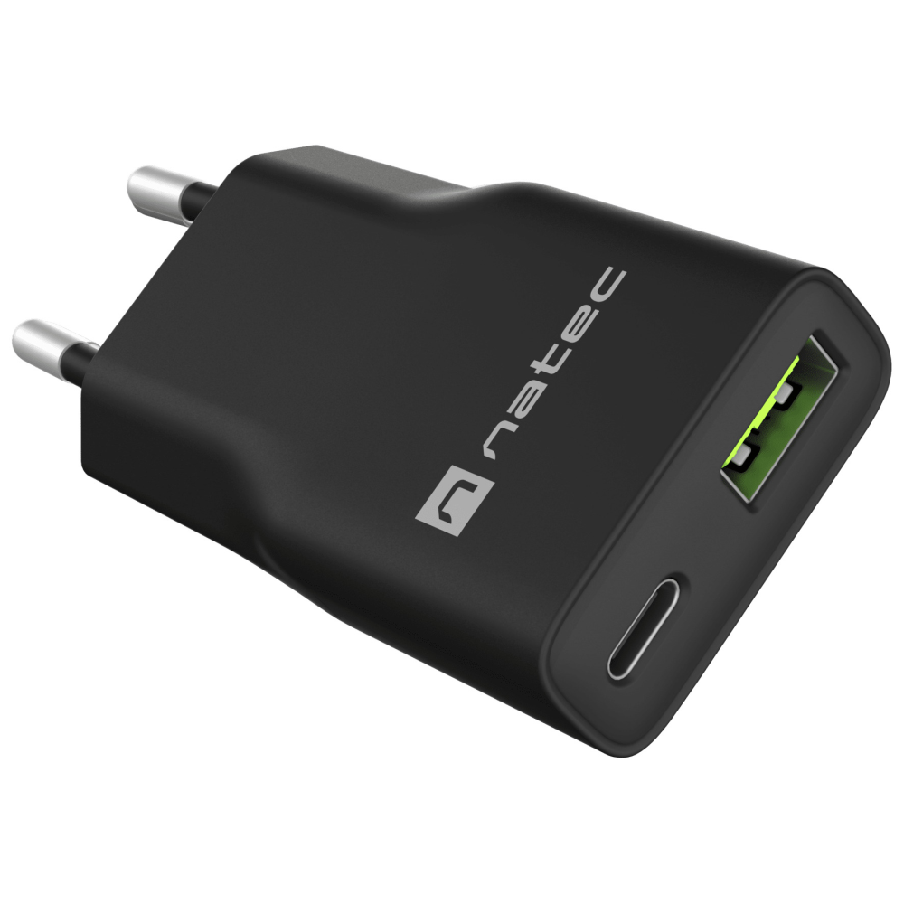 CARGADOR NATEC RIBERA SLIM 20W 1XUSB-A + 1xUSB-C PD3.0 QC3.0 PROTECCION OVP,OCP,SCP Y OTP NEGRO