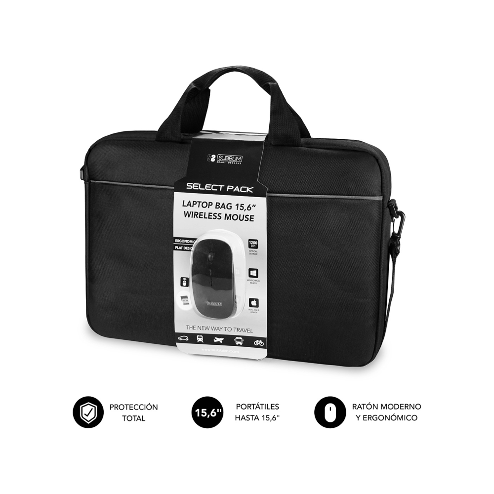 KIT MALETIN+RATON SUBBLIM LAPTOP BAG 15,6" NEGRO